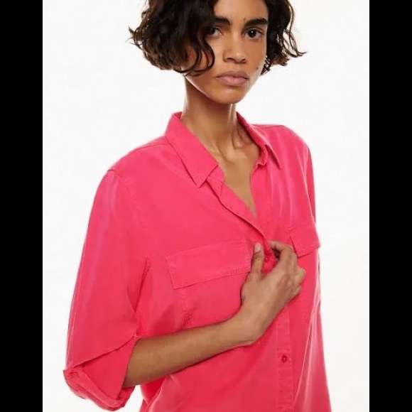 NWT Aritzia Denim Forum Jane Longsleeve Button-Up in Pink - Picture 2 of 5